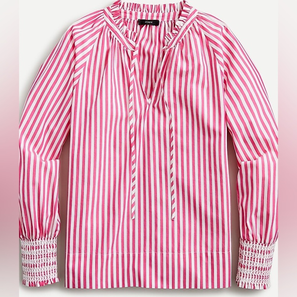 EUC J. Crew Smocked-Cuff Stripe Popover Top - Picture 3 of 8